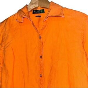 Lauren Ralph Lauren Vintage S P Orange Oracle Linen Long Sleeve Button Up Shirt